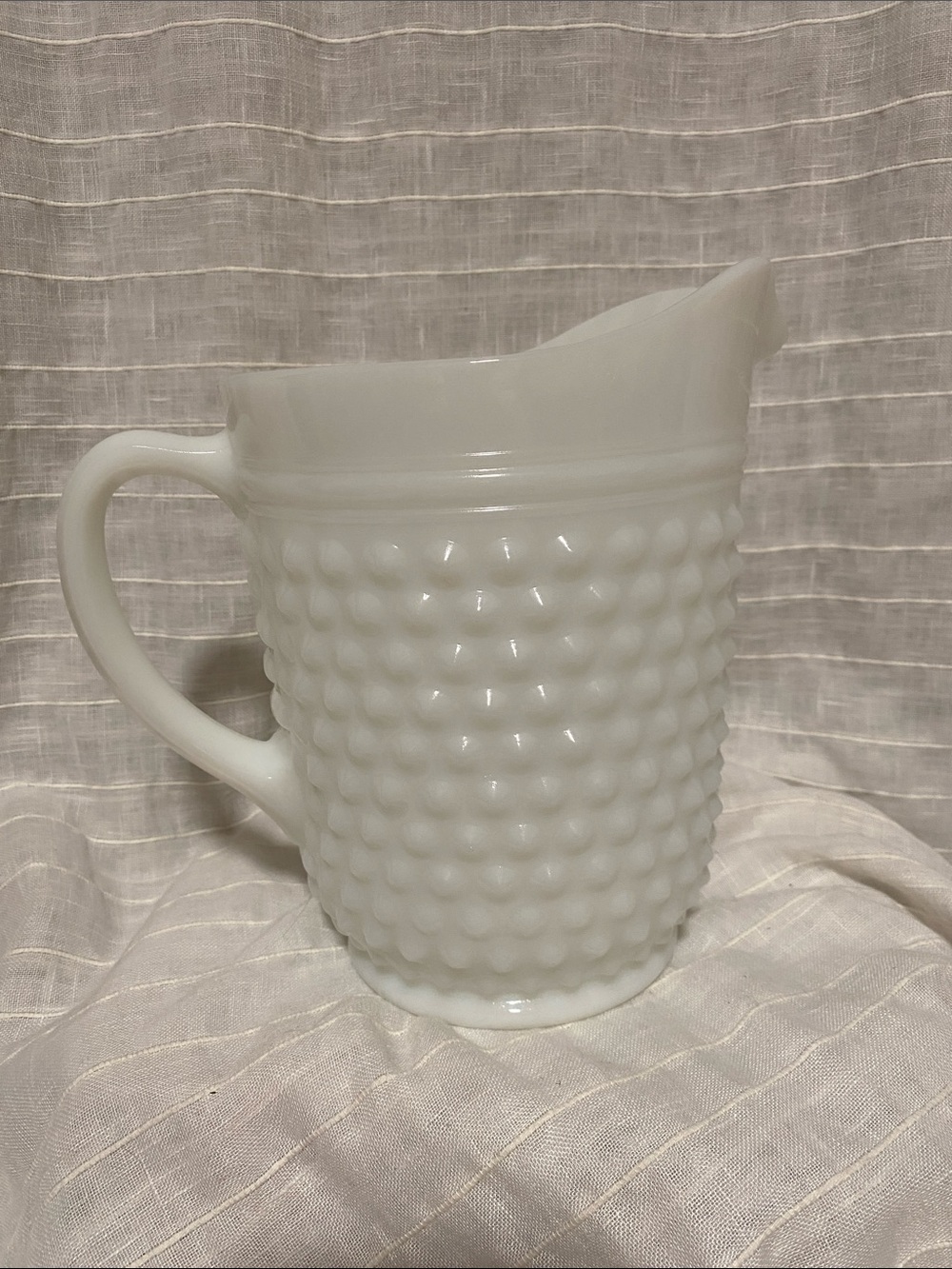 Milk-White Hobnail Glass Water Pitcher